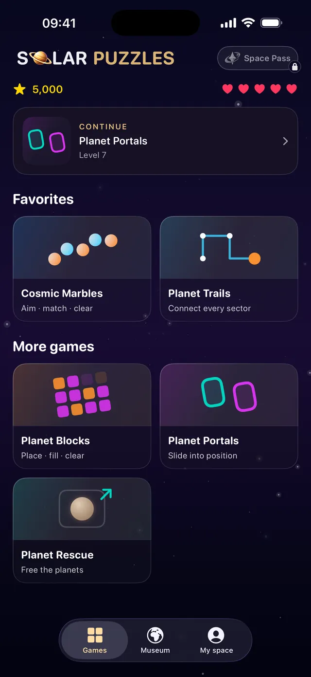 The Solar Puzzles game library on iPhone